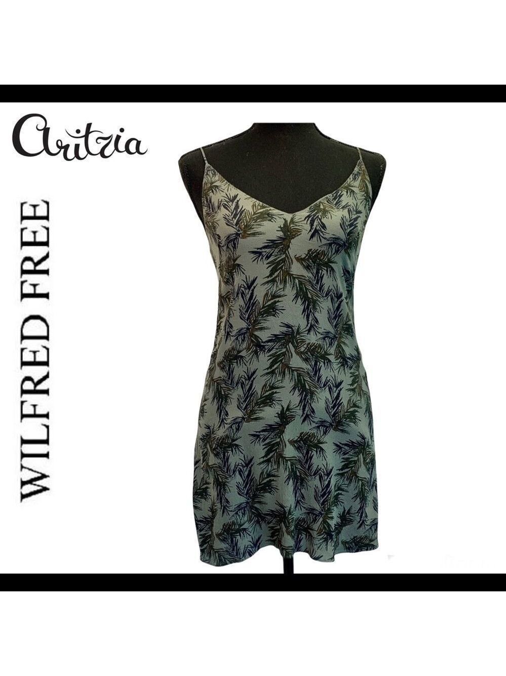 ARITZIA Wilfred free green leaf tropical spaghetti strap Vivienne dress Sz Xs